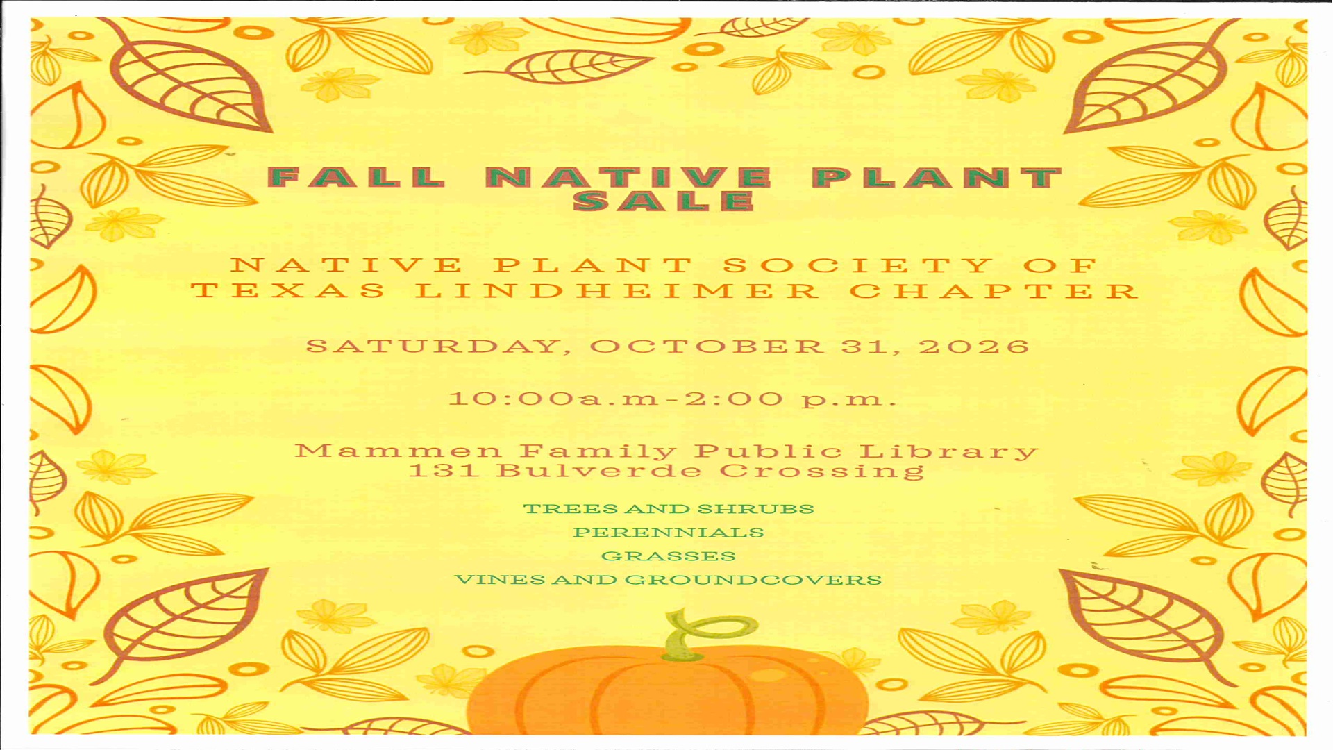 Native Landscaping Fall Plant Sale at Mammen Family Public Library